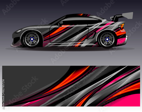 Car wrap design vector. Graphic abstract stripe racing background designs for vehicle, rally, race, adventure and car racing livery