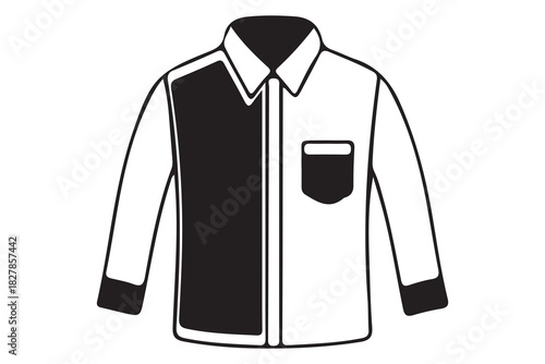 Stylized illustration of a long sleeve collared shirt with contrasting dark and light panels isolated on white background