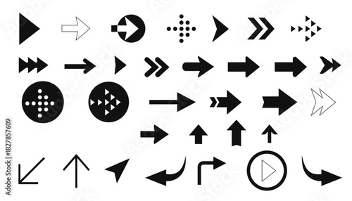 Mega Set of Directional Arrows and Navigation Icons: Collection of Different Styles Including Solid, Outline, Double, Dotted, Curved, and Circular Pointers for UI and Interface Design