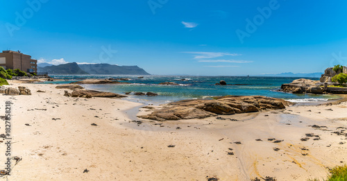 A panorama view across Seaforth beach, Simons Town, South Africa in springtime