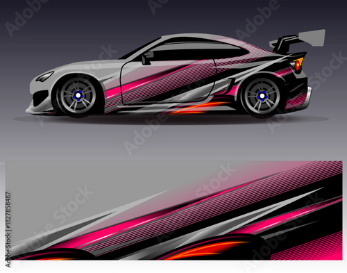 Car wrap design vector. Graphic abstract stripe racing background designs for vehicle, rally, race, adventure and car racing livery