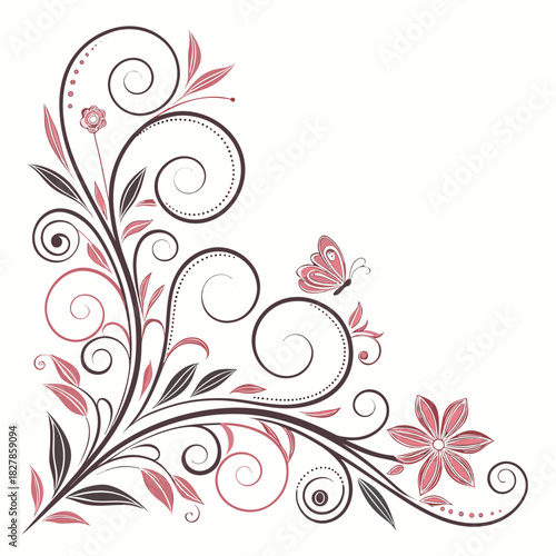 Floral corner design with butterfly