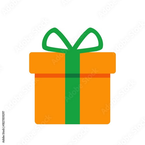 Minimalist orange present box featuring smooth rounded edges and vibrant green bow in colorful festive vector artwork