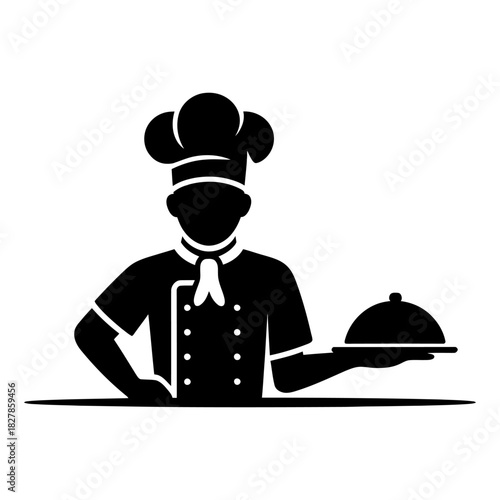 Minimalist Chef Icon in Silhouette Vector on white background
