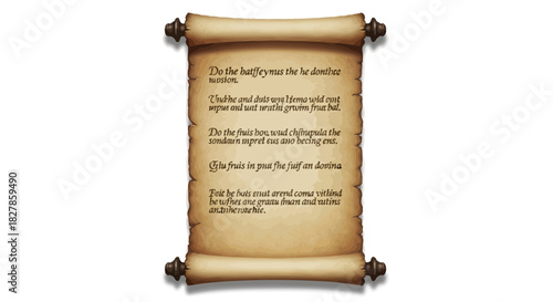 Antique blank parchment manuscript roll with ancient brown paper texture and vintage wax seal illustration