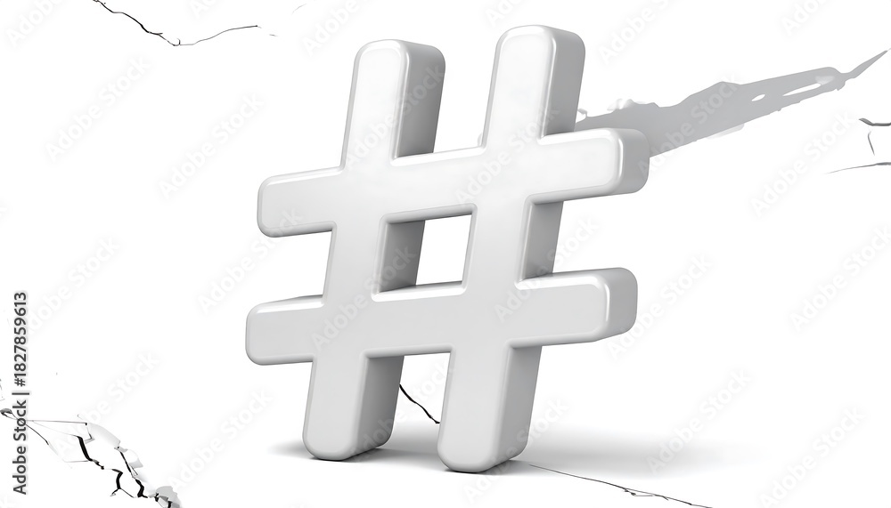 Obraz premium A large, white three-dimensional symbol casts a shadow on a textured, cracked white background. Its form is simple and bold