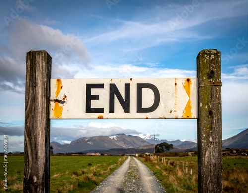 A rustic wooden sign, reading 
