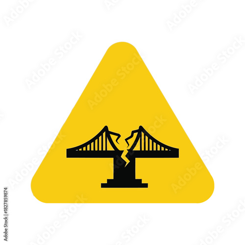 Broken bridge warning sign: infrastructure collapse danger Vector