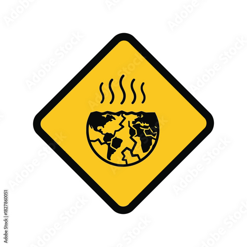Global warming warning sign: overheated cracked earth icon Vector