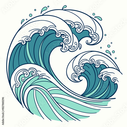 Stylized ocean wave illustration, vector drawing