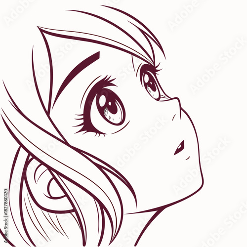 Anime girl looking up with big eyes drawing