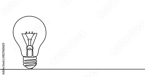 Light bulb icon. Black incandescent lamp, written in one continuous line. Vector illustration of idea and lighting symbol
