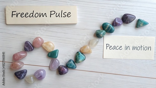 Flat Lay of Colorful Crystals Arranged in a Gentle Wave