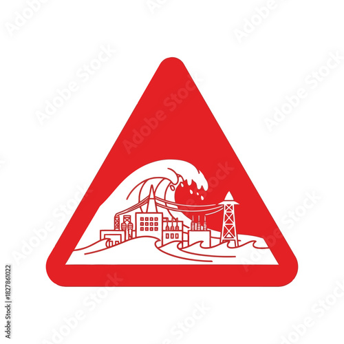 Tsunami warning city disaster vector icon: coastal hazard alert Vector
