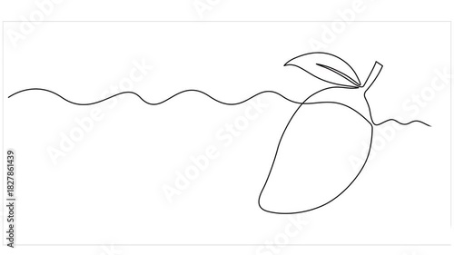 Animation of single one line drawing of healthy organic mangoes for orchard logo identity. Fresh tropical fruitage concept for fruit garden icon. Continuous line self draw animated. Full length motion