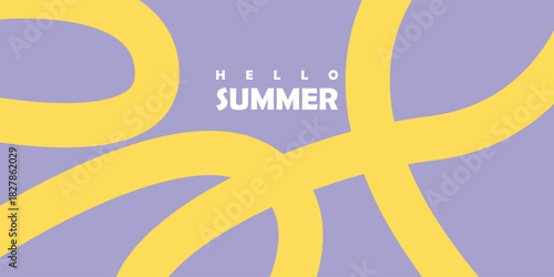 Summer horizontal abstract background with bright yellow hand drawn lines. Modern art minimalist style design template for sales, horizontal poster, header, cover, social media, fashion ads