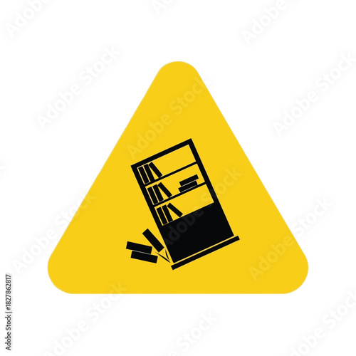 Falling furniture hazard: bookshelf tip over safety warning icon Vector