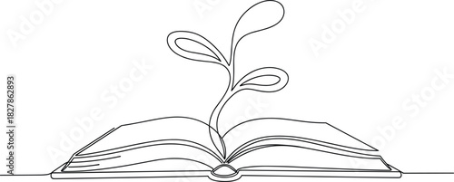 Abstract Continuous Line Book and Plant Symbol.