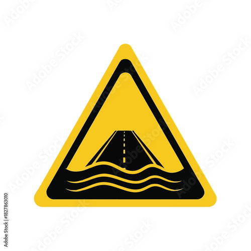 Flooded road warning sign icon vector Vector