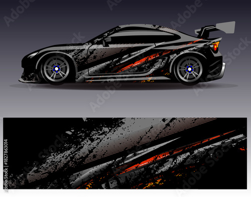 Car wrap design vector. Graphic abstract stripe racing background designs for vehicle, rally, race, adventure and car racing livery
