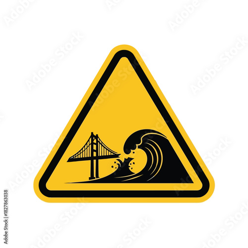 Tsunami warning sign bridge hazard icon   natural disaster alert Vector