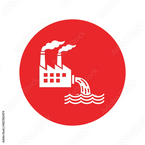 Industrial pollution icon: factory emissions & water waste vector Vector
