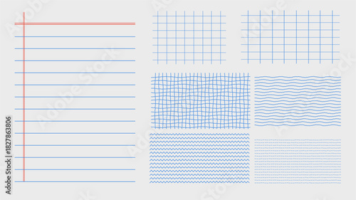 Notebook Paper and Grid Line Patterns Vector Set for Background and Designs