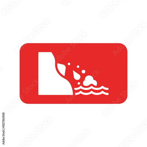 Landslide hazard warning icon: slope erosion & rockfall safety sign Vector