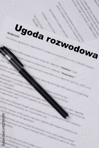 Wallpaper Mural Ugoda rozwodowa in Polish or Marital Settlement Separation Divorce Agreement paper document, symbolizing divorce, prenuptial contract, prenup, breakup for Poland. Torontodigital.ca