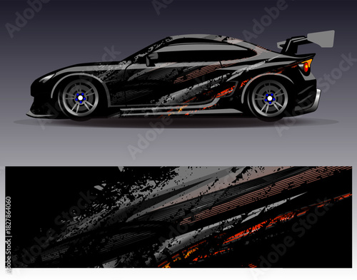 Car wrap design vector. Graphic abstract stripe racing background designs for vehicle, rally, race, adventure and car racing livery