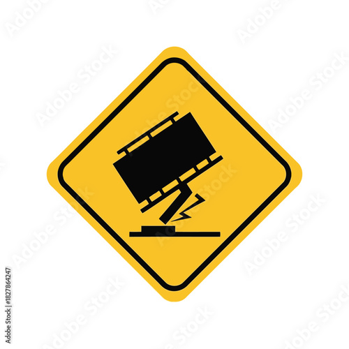 Electrical hazard warning: solar panel lightning strike icon Vector