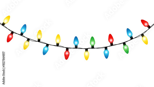 String of colorful christmas lights isolated on transparent background