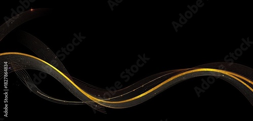 Abstract gold wavy line design on black background, artwork, texture
