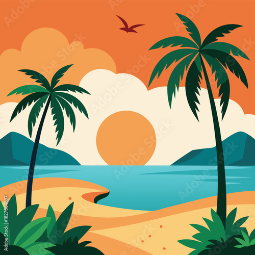 tropical beach with palm trees