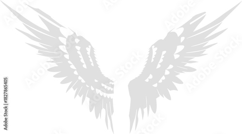 Detailed symmetrical angel wings illustration with sharp feather elements, perfect for fantasy artwork, tattoo designs, and celestial themed graphics