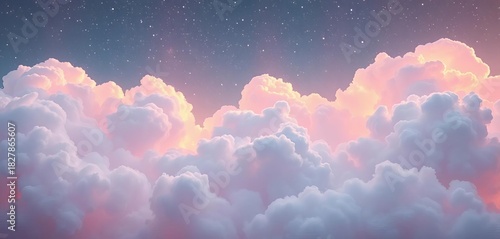 Soft, pastel-colored clouds and stars forming a gentle backdrop for newborn photography, peaceful, props