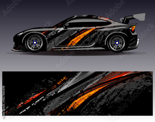 Car wrap design vector. Graphic abstract stripe racing background designs for vehicle, rally, race, adventure and car racing livery