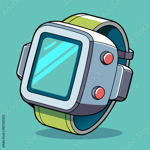 Futuristic digital smartwatch with a bright screen and green band