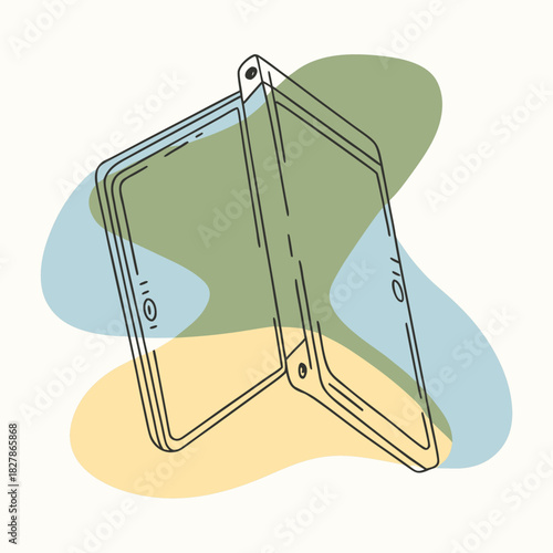 Minimalist foldable phone illustration with abstract shapes