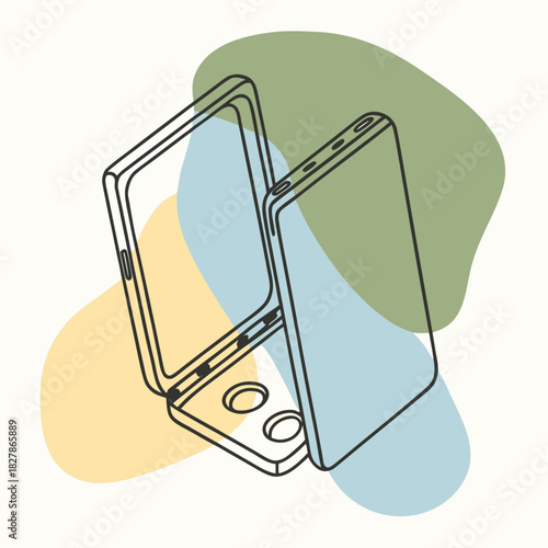 Modern foldable phone illustration with abstract shapes