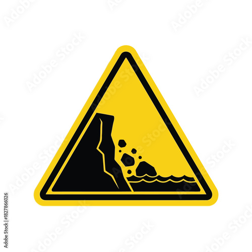 Falling rocks landslide warning sign yellow triangle icon vector Vector