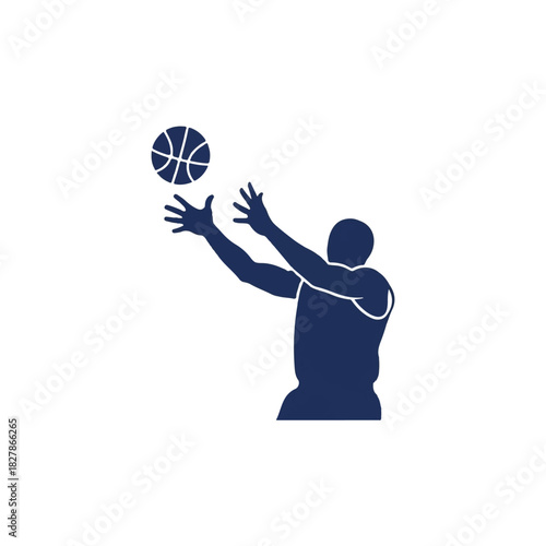 Dynamic silhouette of a basketball player in action, skillfully reaching for the ball during a competitive game, embodying athleticism and determination