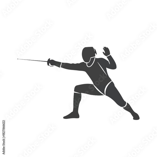 Silhouette of a fencer in action, poised with a foil, ready for a match or practice