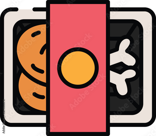 Tasty takeout food and fresh ingredients presented in a modern, clean icon design for a food delivery service