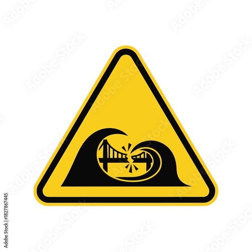 Tsunami hazard warning sign: bridge collapse danger Vector