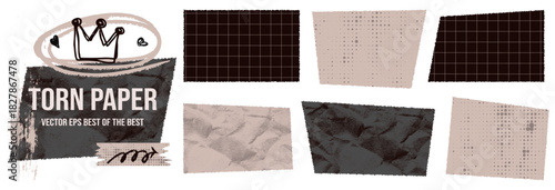 Set jagged torn paper frame with rough edges and rectangle shape.