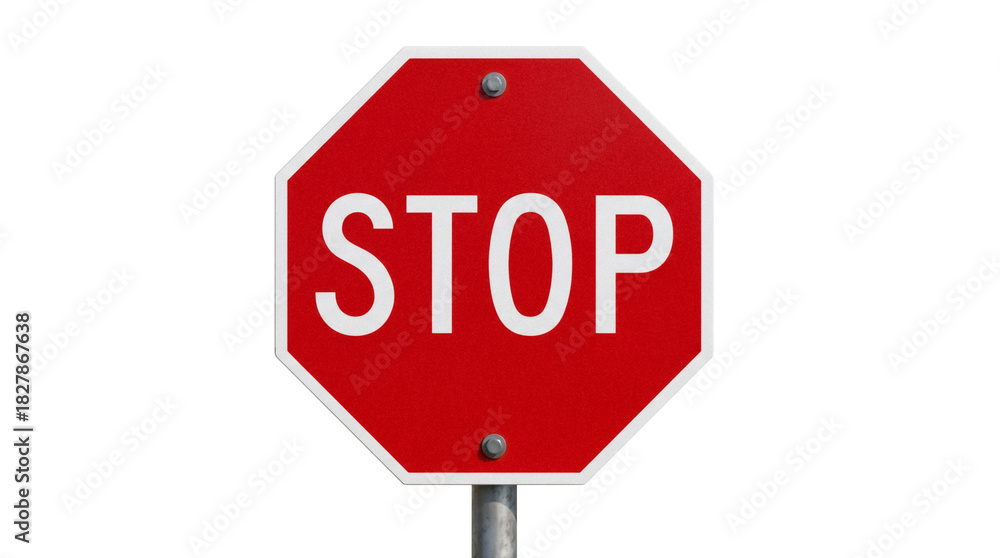 Obraz premium Red stop sign PNG isolated on transparent background, octagon traffic sign for road safety and transportation regulations