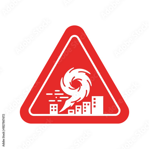 Hurricane warning sign icon: severe storm over cityscape Vector