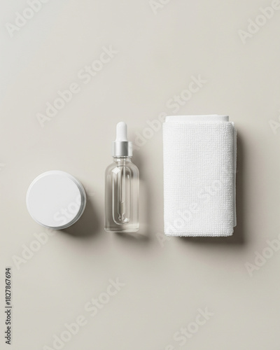 Skincare Serum Bottle Flat Lay Mockup with Accessories