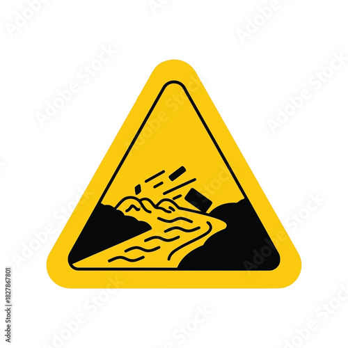 Falling rocks warning sign vector icon   landslide hazard road safety Vector